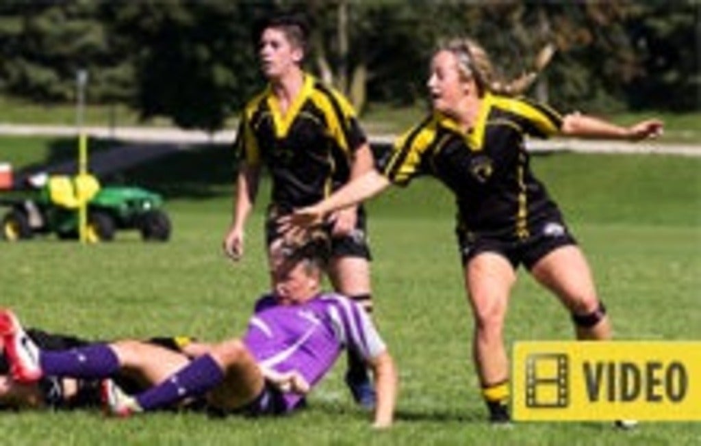 women's rugby game, article contains video