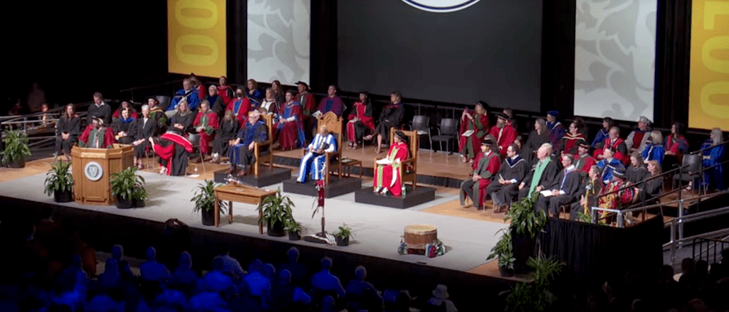 Professor Leatherdale on stage at convocation