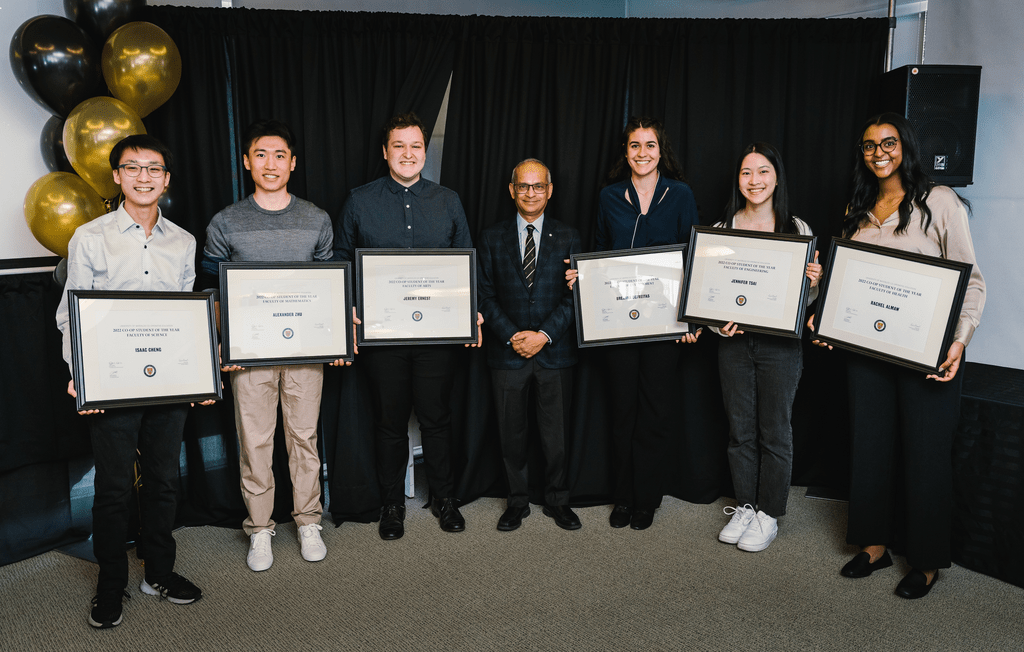 Co-op Students of the Year award winners with Waterloo president Dr. Vivek Goel