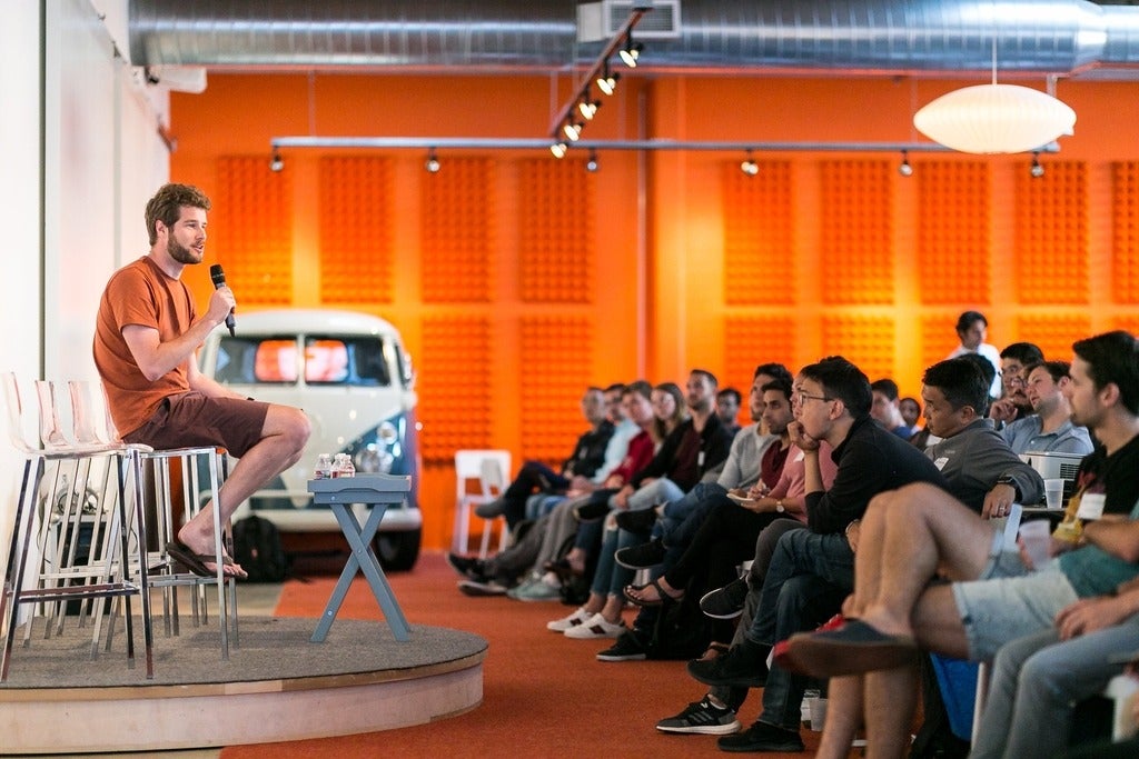 Eric Migicovsky talking to an audience