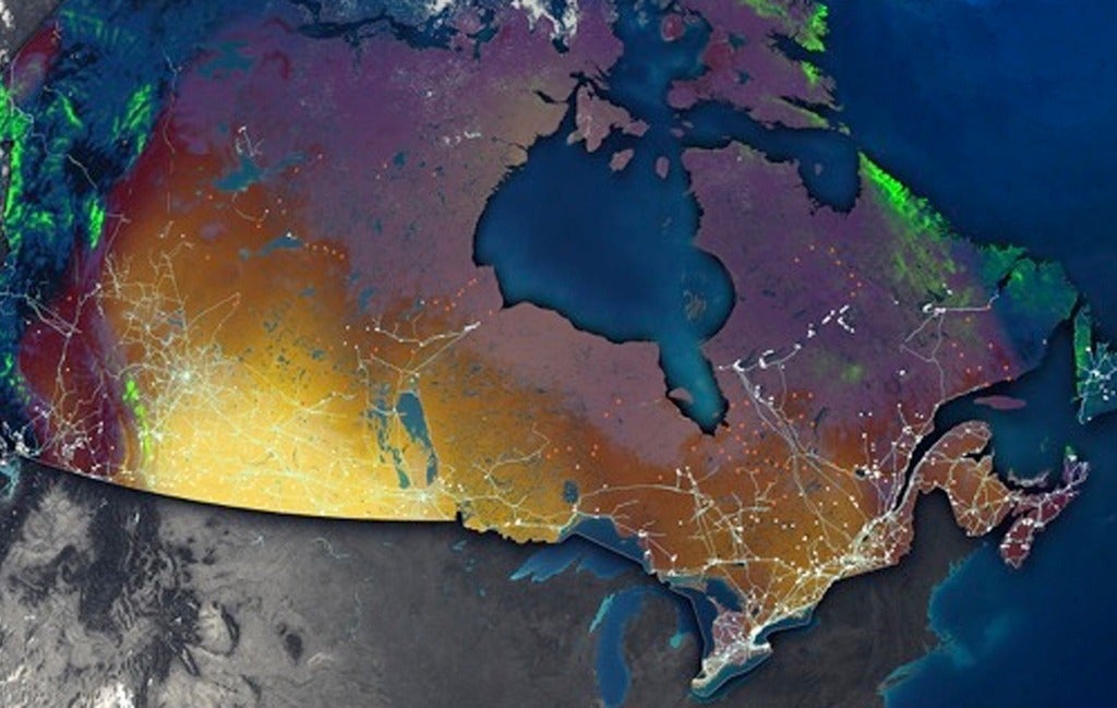 Map of Canada showing higher energy usage in southern portion of the country