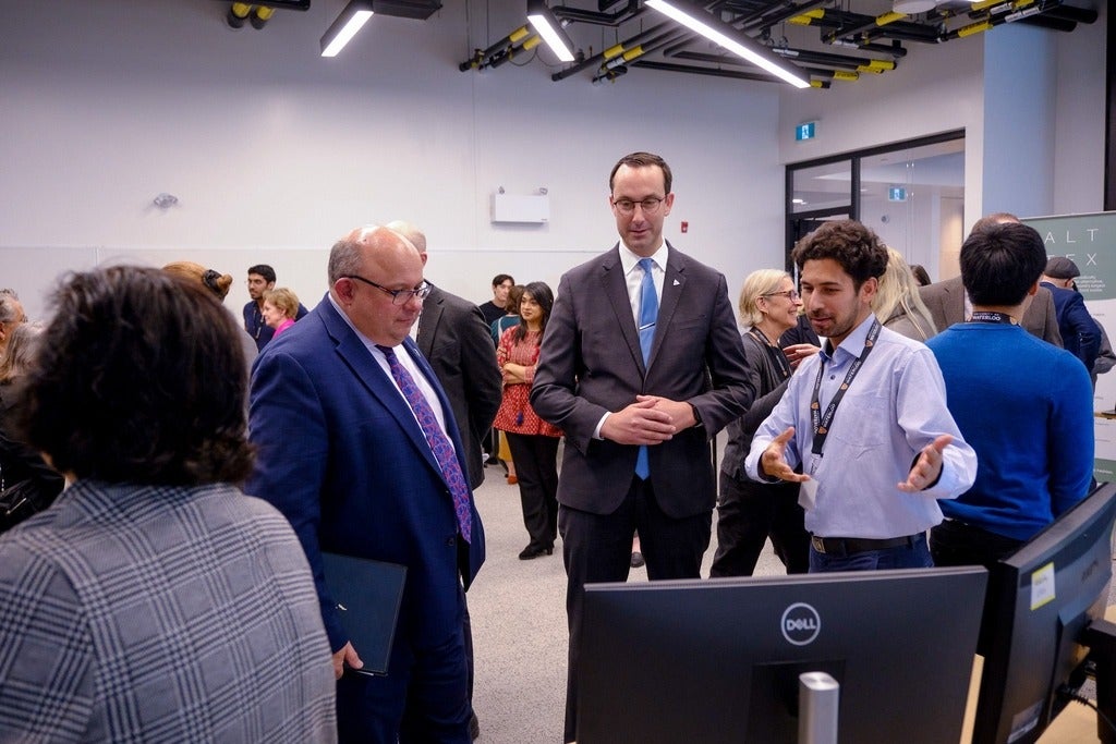Dr. Sadegh Raeisi with Berry Vrbanovic, mayor of Kitchener at the Velocity Innovation Arena space