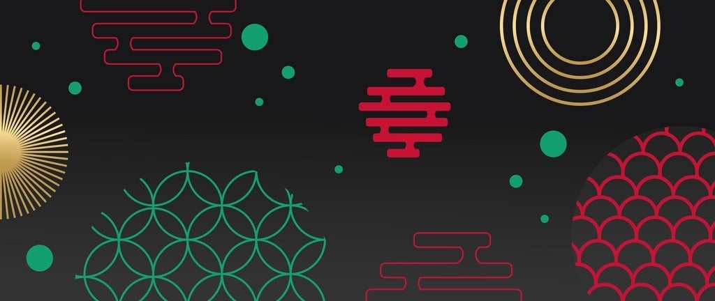 Colourful shapes on a black background
