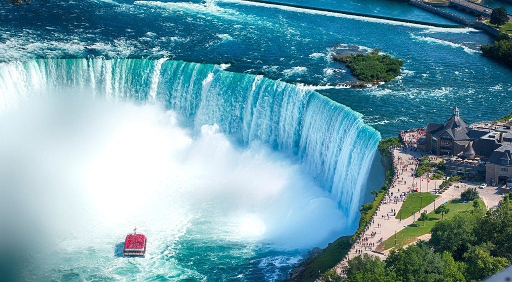 Niagara Falls boat tours attraction at Horseshoe Falls at Niagara Falls, Ontario, Canada