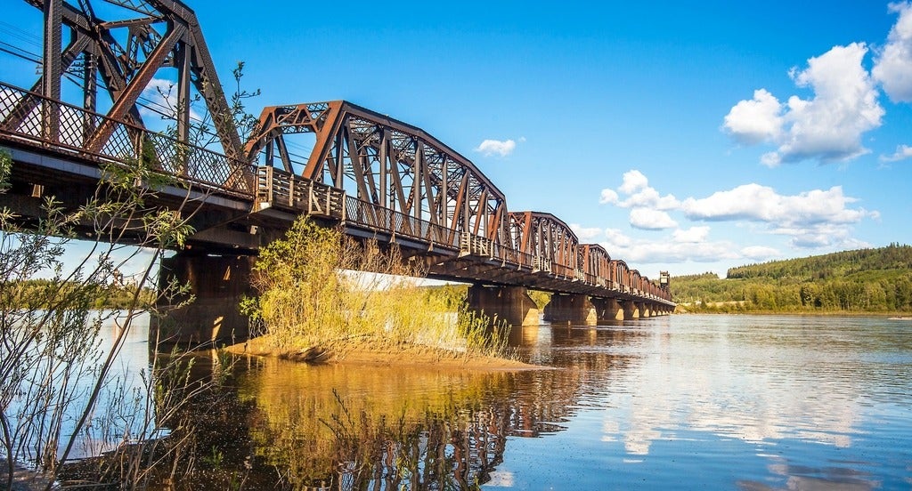 Railway bridge over the Fraser River in Prince George British Columbia Canada