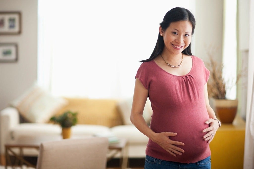 Portrait of smiling Asian expectant mother