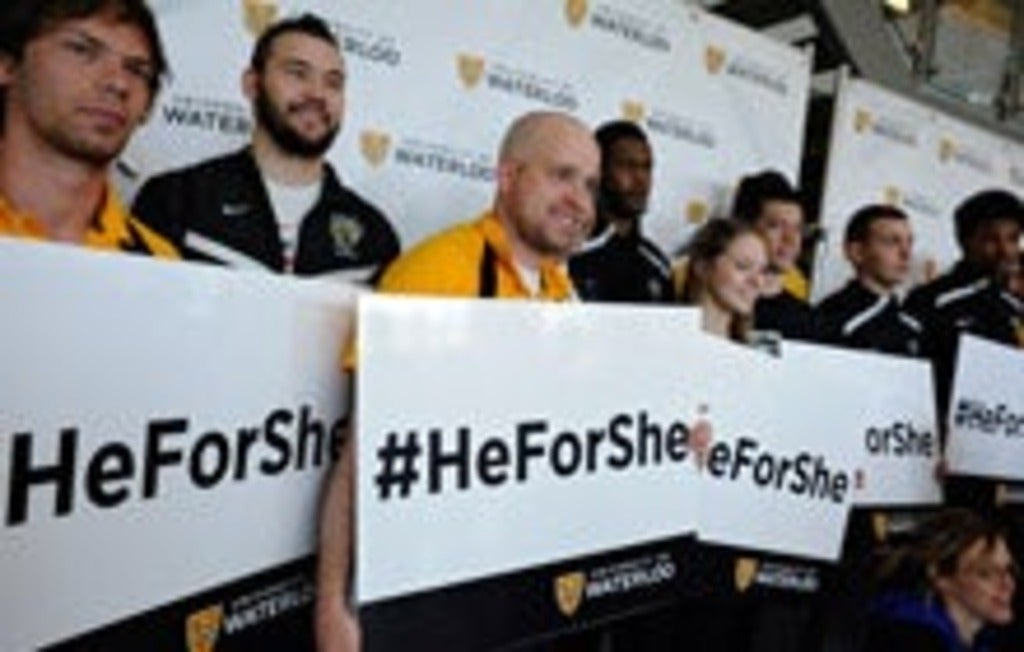 University of Waterloo students holding HeForShe signs