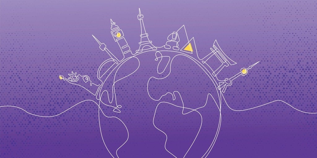 international education week logo - purple globe