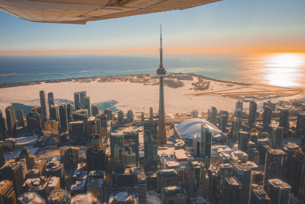 Aerial shot of Toronto from the plane.