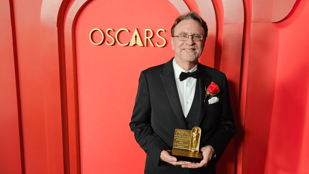 Mike Perkins on red carpet at 2024 Academy Awards Scientific and Technical Awards Presentation
