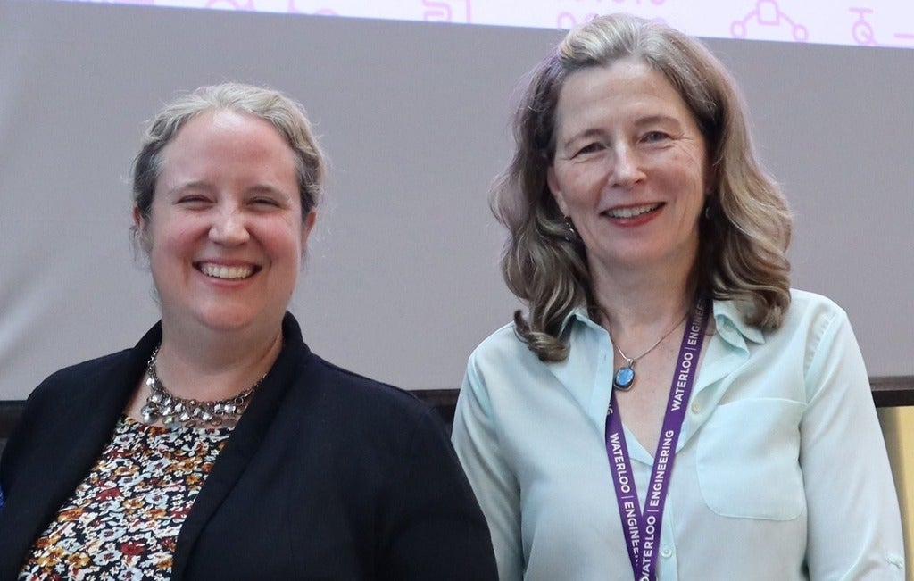 Two women smiling