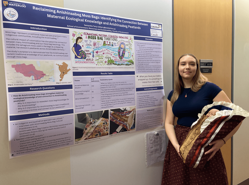 Samantha Terry with her moss bag and research poster.