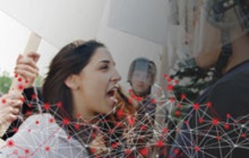 Computer simulation showing how a revolution spreads via social media (artistis rendering)