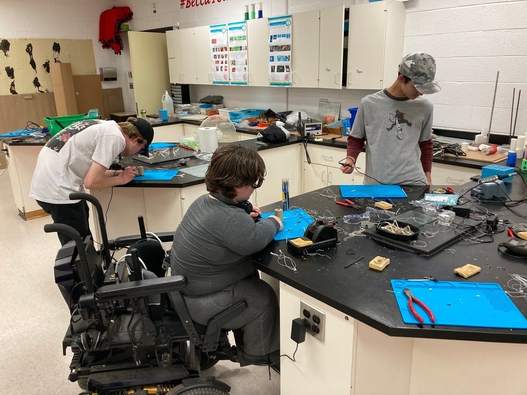 Students in a lab room at the Riverview Highschool in New Brunswick