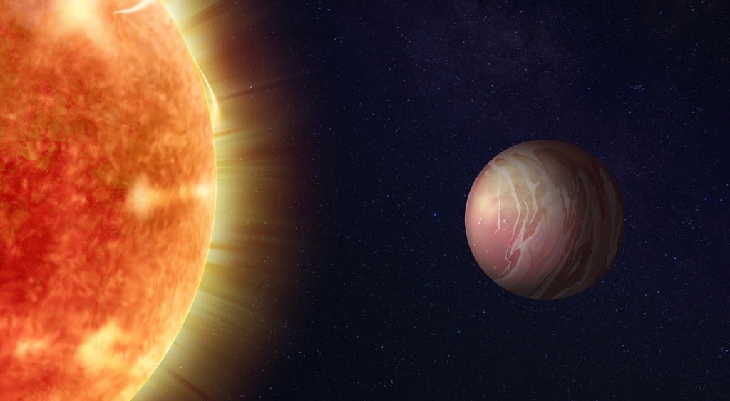Artist’s concept of the lava world TOI-561 b and its star.