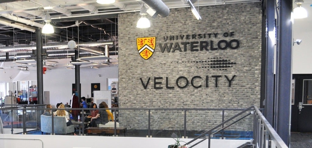 sign that reads "University of Waterloo Velocity" 