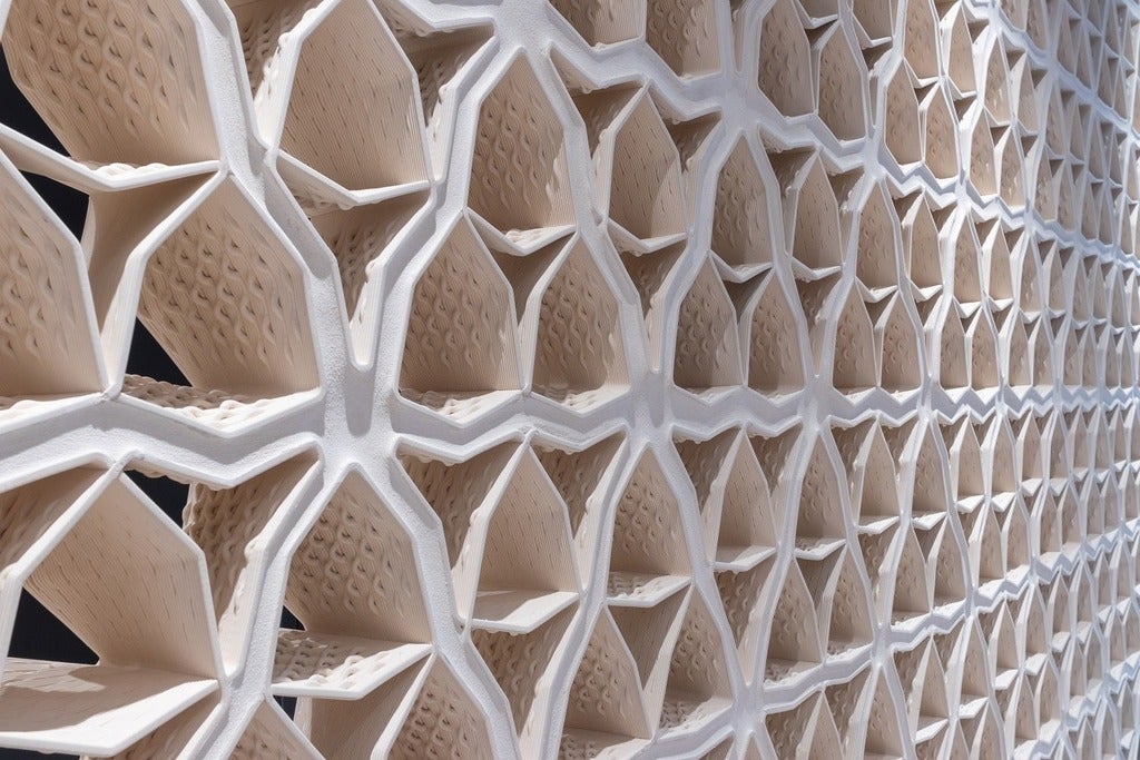 A closeup of the Hive wall made by a Waterloo Architecture team.