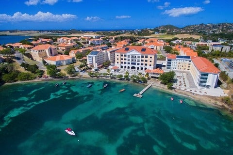 Campus of St. George's University, showing beach and coastal waters