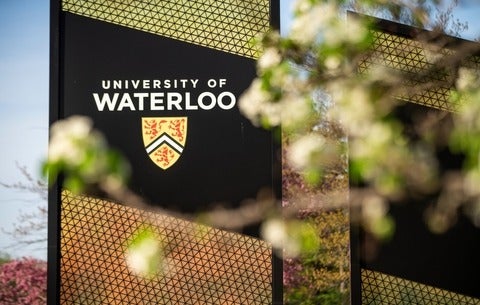 University of Waterloo sign in the spring time