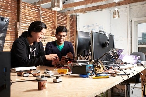 Co-founders work together in the Velocity Garage