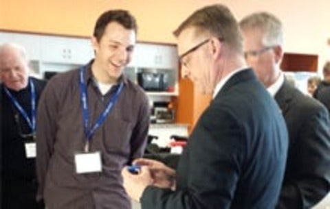 Ryan Denomme (Nicoya Life Sciences and previous SEB fellow) demos product for Peter Braid and Gary Goodyear