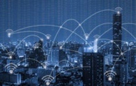 Cityscape with wifi connections