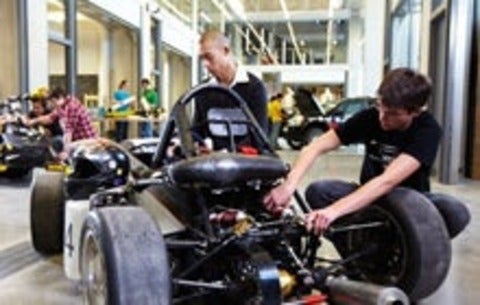 Engineering students work on car prototype