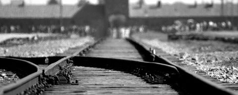 Train tracks going  towards concentration camp