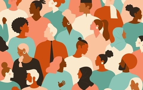 A silhouette of a group of people 