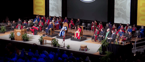 Professor Leatherdale on stage at convocation