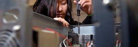 Co-op student building computer hardware