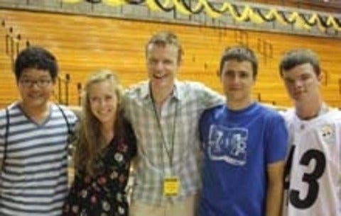 Keynote speaker Andy Thibodeau with Waterloo students