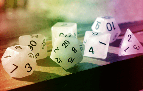 Dungeons and Dragons dice with rainbow effect