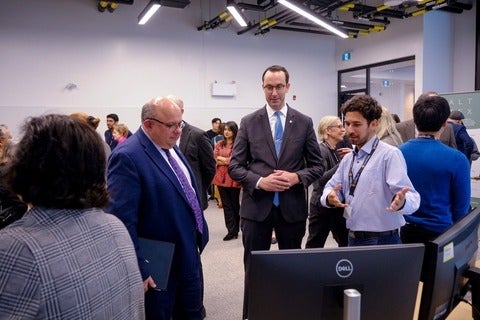 Dr. Sadegh Raeisi with Berry Vrbanovic, mayor of Kitchener at the Velocity Innovation Arena space