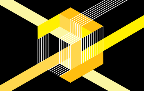 Yellow hexagon and lines on black background