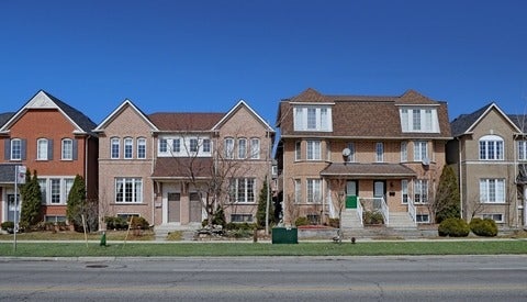 Residential neighborhood with modern brick semi-detached houses 