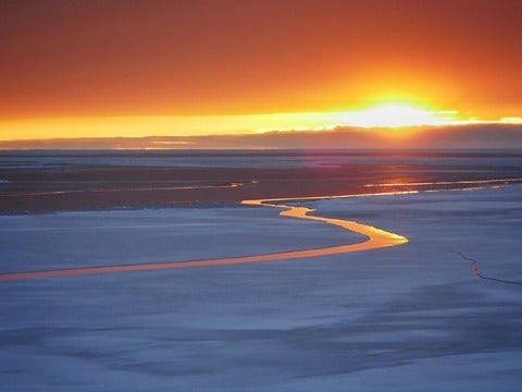 Open Lead through Sea Ice at Sunset, Southern Ocean, Antarctica