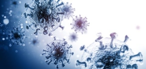 Microscopic view of 3D spherical viruses 