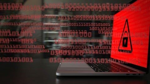 3d illustration of Notebook infected by malware and the data encrypted. 