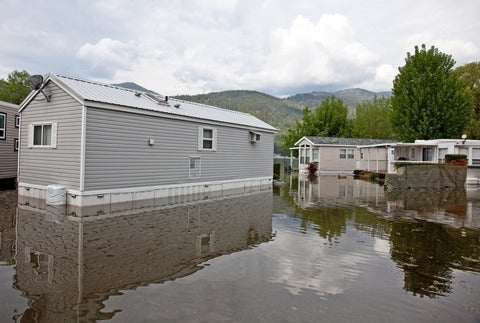 A flooded trailer park in British Columbia, Canada.