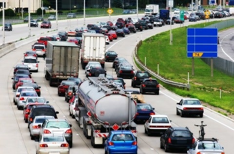 Heavy traffic on Montreal Urban Highway 