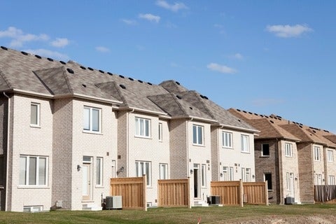 Back side exterior of new townhouse, suburb of Toronto,Ontario,Canada