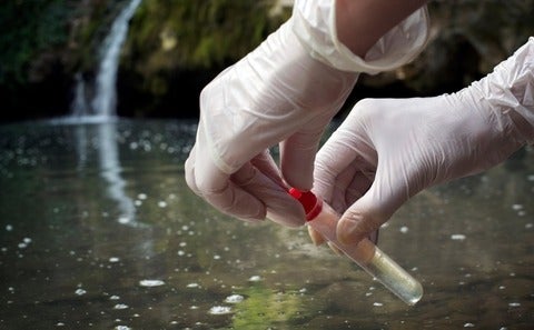 Scientist examing wastewater