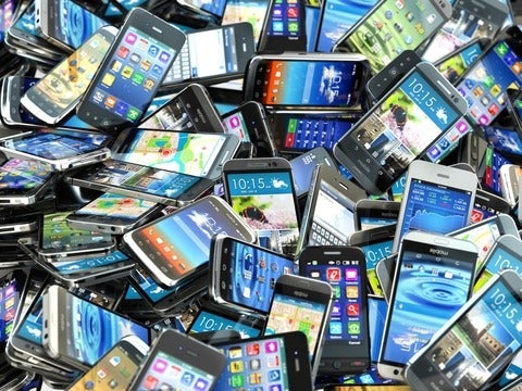 Large pile of cell phones