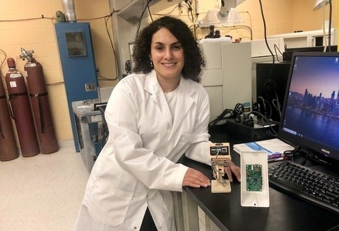 Dr. Hajar Abedi helped refine a prototype radar device developed at the University of Waterloo into a wall-mounted unit now in u