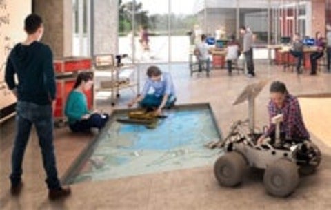 Illustration of students testing robotics in the Ideas Clinic