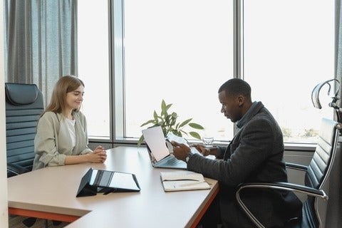 Young woman participates in a job interview