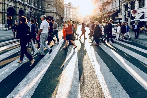 People crossing street in Vienna, Austria