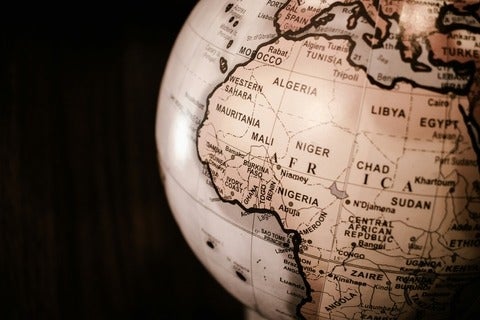 A globe showing the continent of Africa