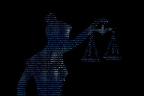 Lady Justice made of binary code and holding scales of justice